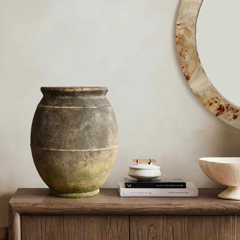 Rustic Ginger Root Brown Terracotta 13.6-Inch Tall Indoor and Outdoor Urn Vase | Wayfair North America