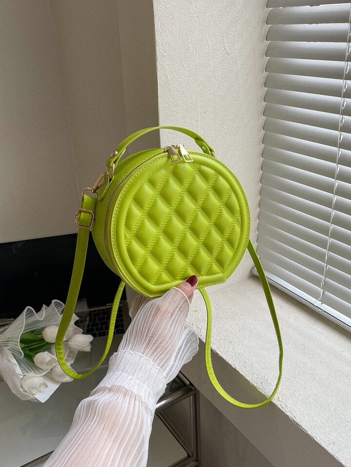 Mini Neon Lime Quilted Circle Bag | SHEIN