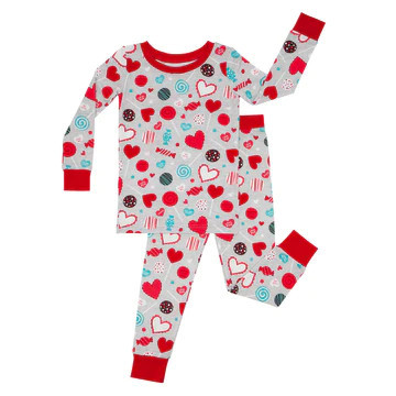 Gray Sweet Valentine Two-Piece Bamboo Viscose Pajama Set | Little Sleepies