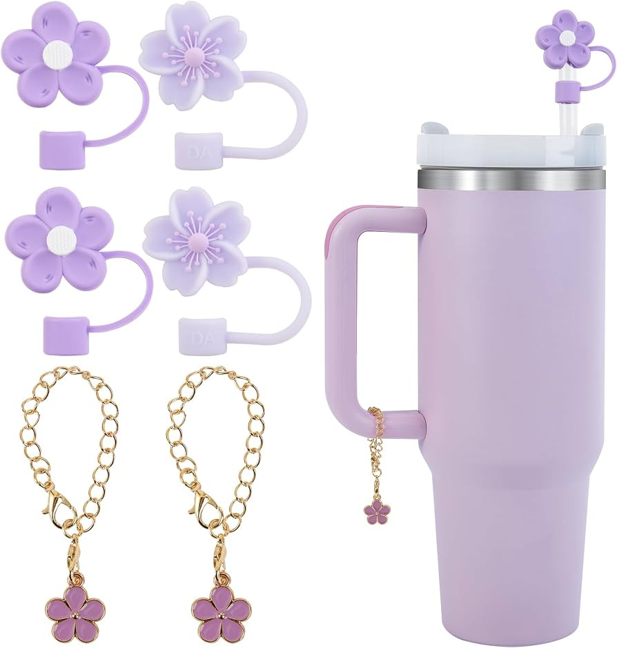 Silicone Straw Cover Caps for Stanley Cup 30 & 40 Oz Tumbler,4 pcs Colourful Flower Straw Tips an... | Amazon (US)