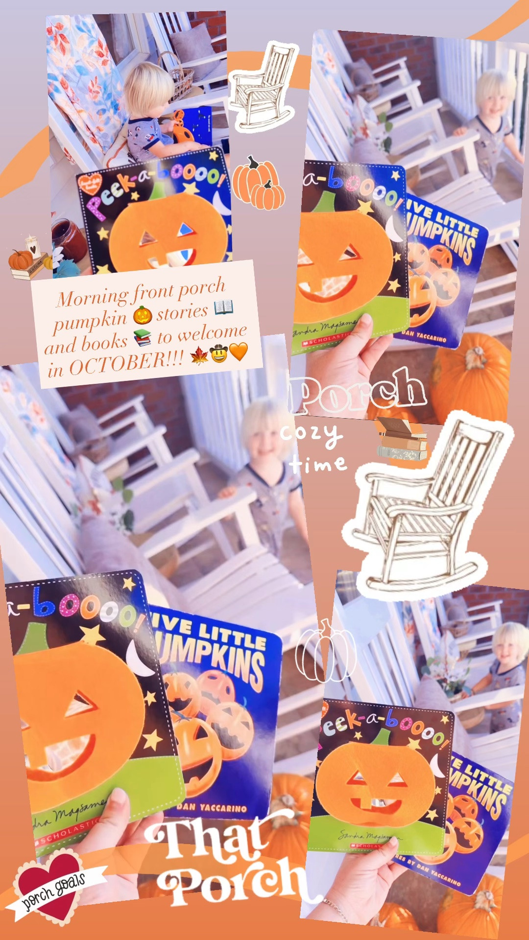 Morning front porch pumpkin 🎃 stories 📖 and books 📚 to welcome in OCTOBER!!! 🍁🤠🧡