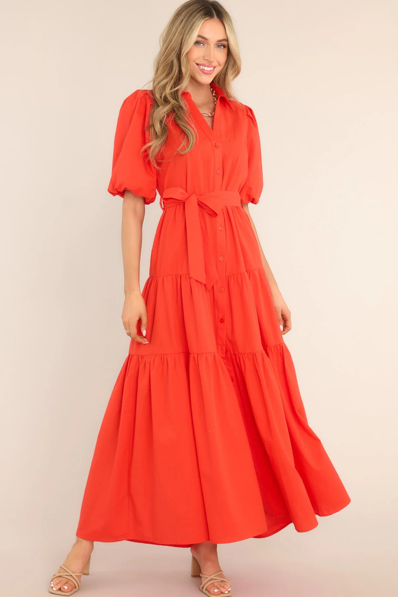 Eternal Flame Red Button Front Maxi Dress, Memorial Day Outfit, July 4th Dress | Red Dress 