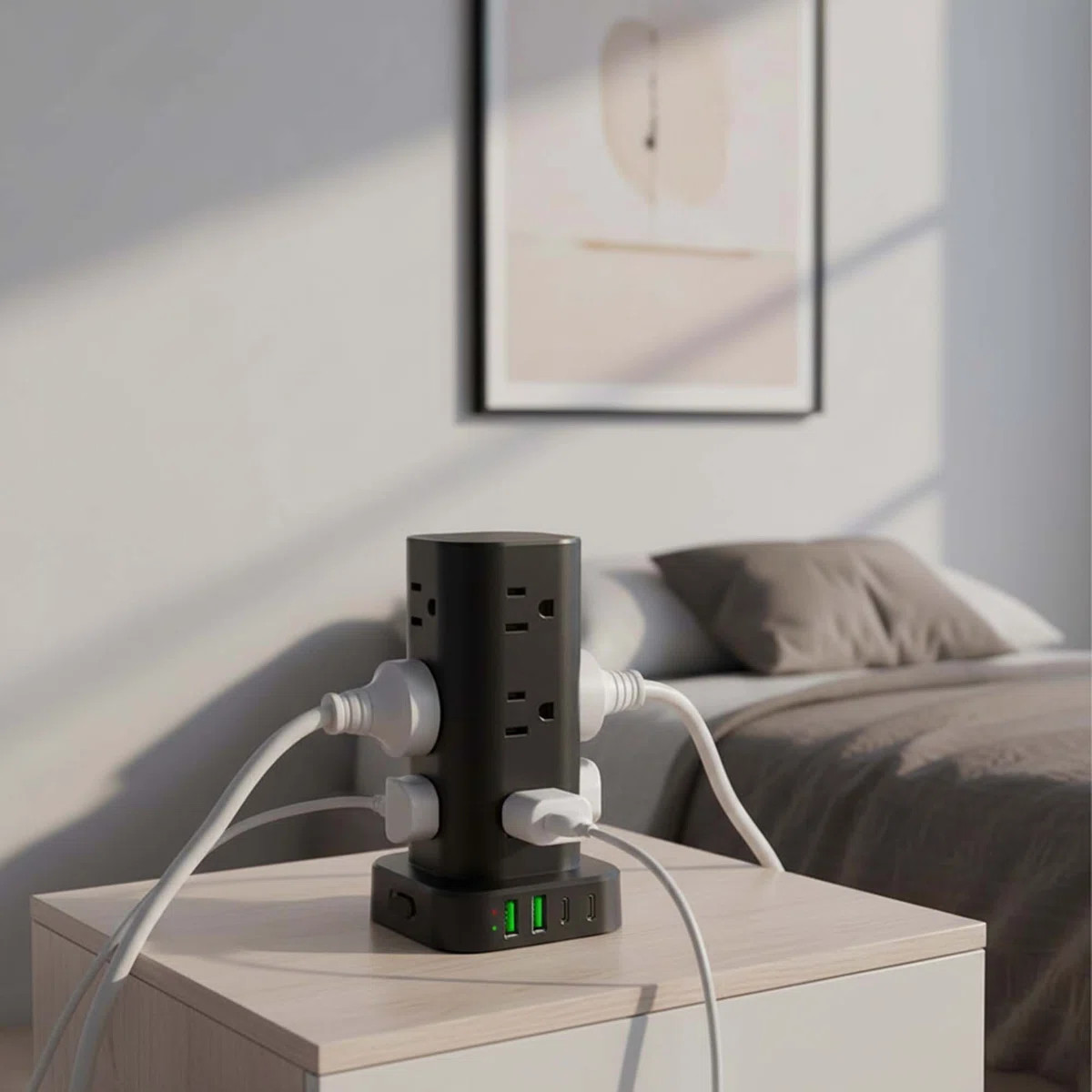 Black Power Strip With Wireless Charger 12 Ac Outlets, 4 Usb(2 Usb-C 15W Wireless Charging 6Ft Co... | Wayfair North America