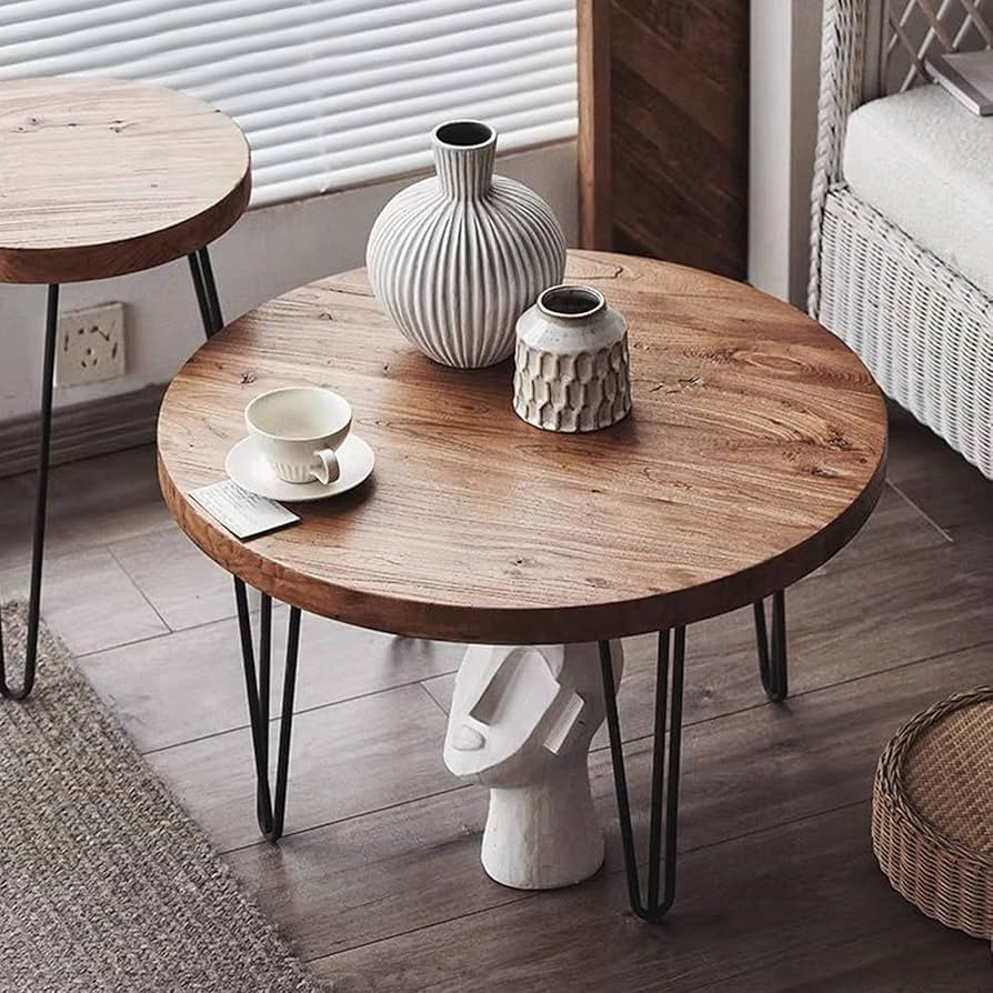 BOTALEGRE Rustic Round Old Elm Coffee Table Solid Wood Coffee Table for Living Room,27.25'' W x 2... | Amazon (US)