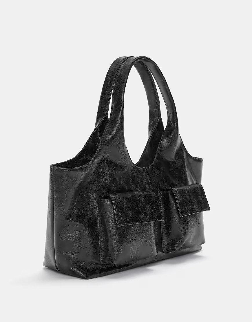 Pull&Bear multi pocket shopper bag in black | ASOS (Global)