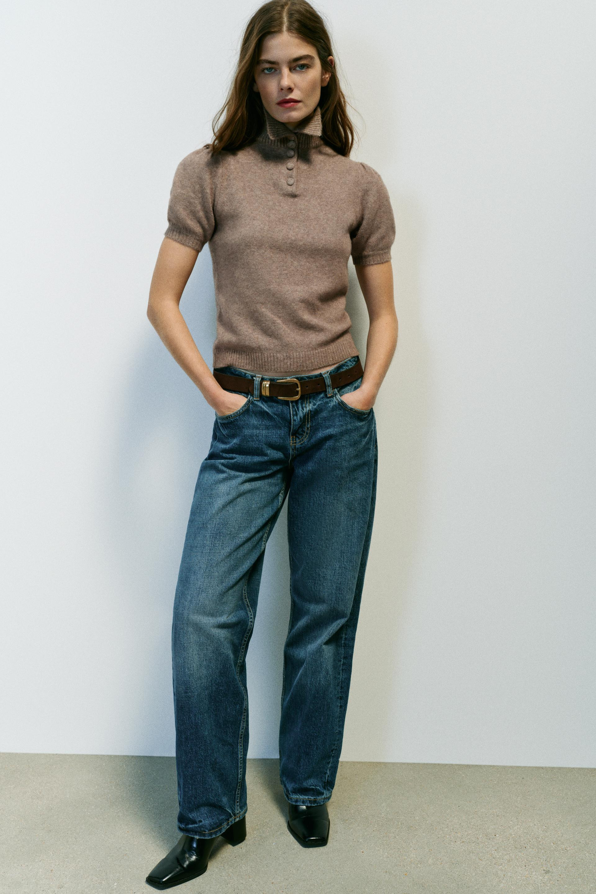 Zara - Short Sleeve Knit Jumper - Camel - Xl - Woman | Zara UK