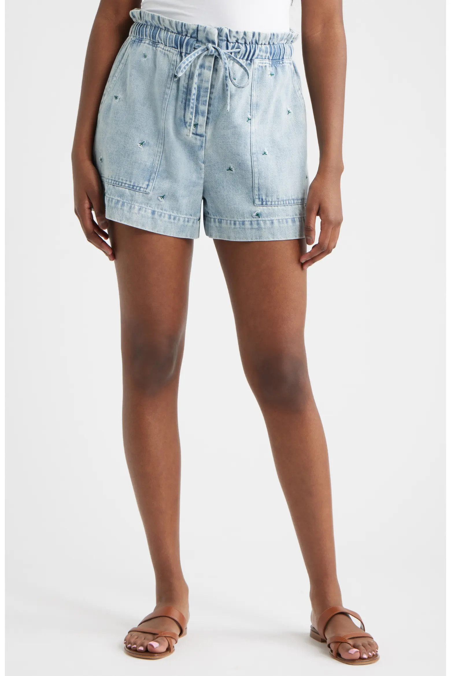 Foster Floral Embroidered Paperbag Denim Shorts (Women) | Nordstrom | Nordstrom