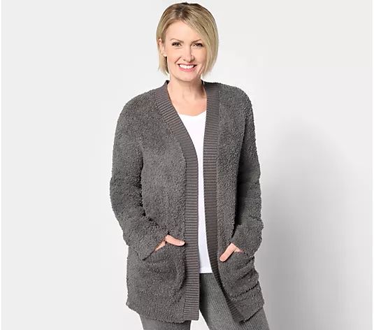 Barefoot Dreams CozyChic Ribbed Knit Trim Cardigan - QVC.com | QVC