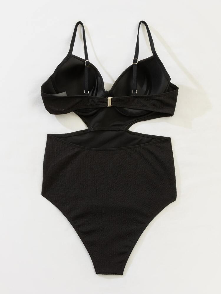 Solid Cut-out Waist Push Up One Piece Swimsuit | SHEIN