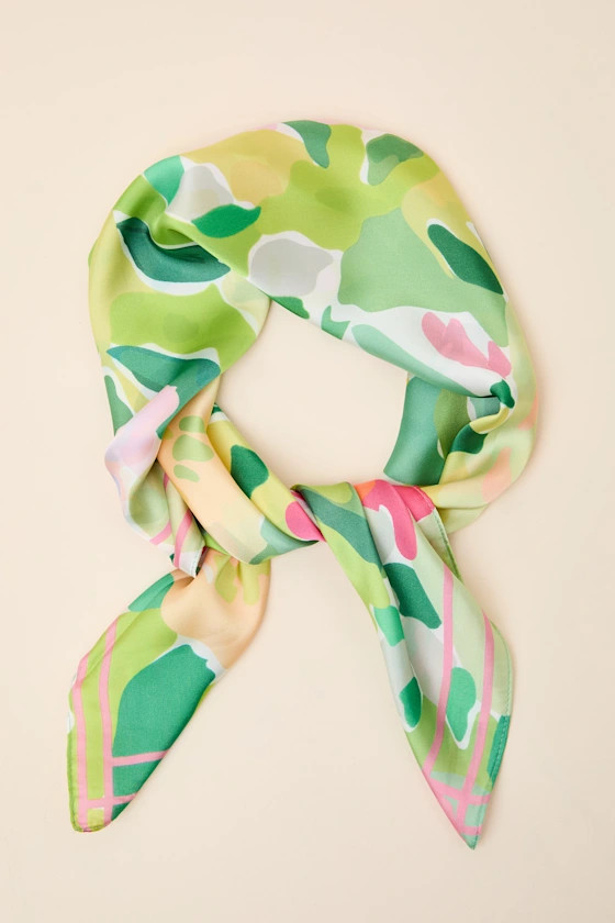 Samaria Green Multi Floral Satin Scarf | Lulus