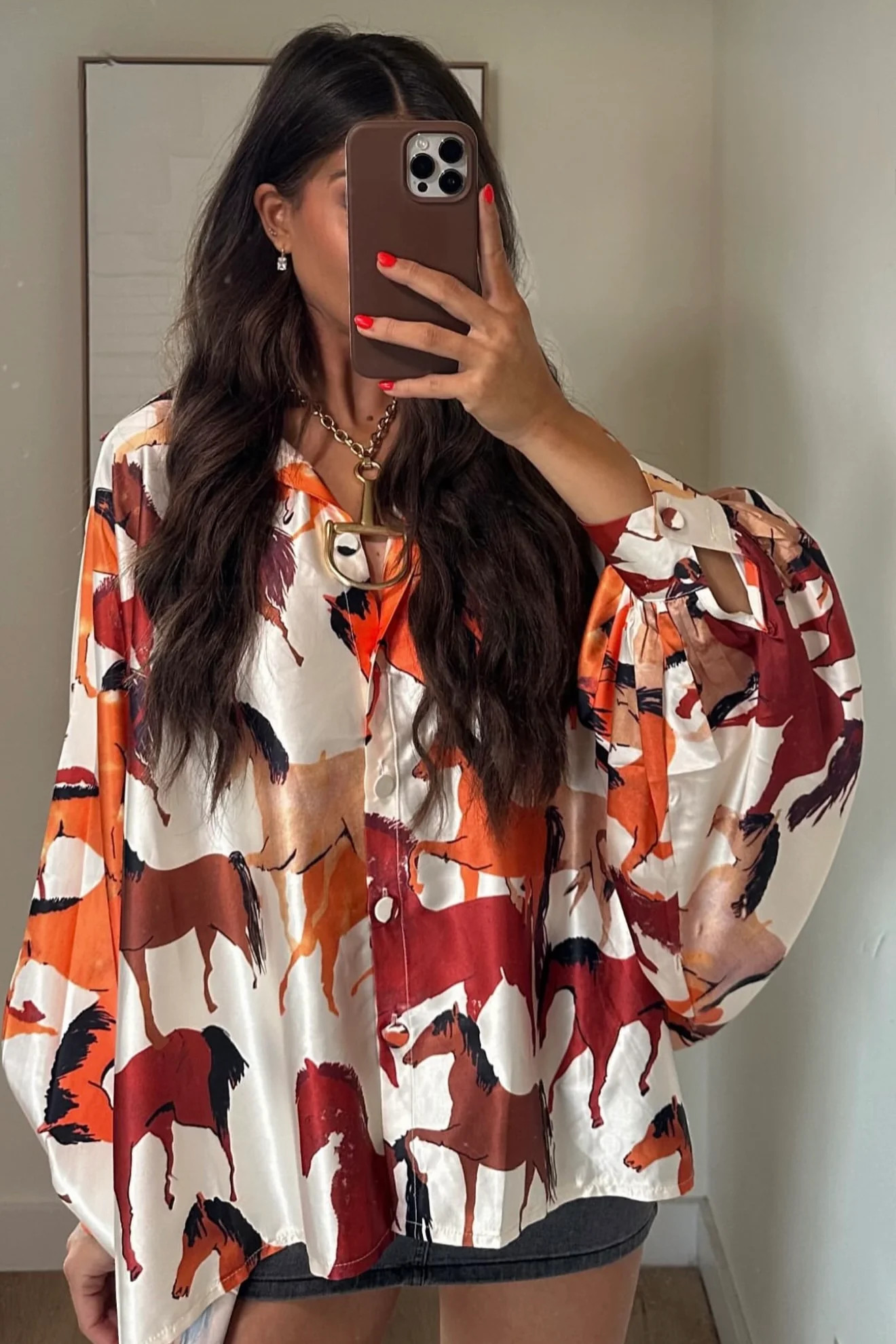 NEW!! Horseprint Satin Top in Multi | Glitzy Bella
