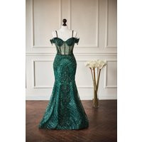 Green Mermaid Evening Dress, Formal Beaded Gown, Luxury Evening Dresses For Women Prom Dress Ball Gown Lace | Etsy (US)