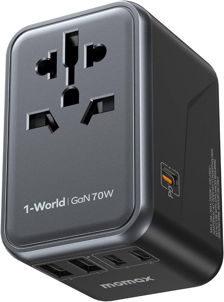 MOMAX Universal Travel Adapter, 70W GaN International Power Adapter with UK,EU,AU,US Plugs, 3USB-... | Amazon (US)