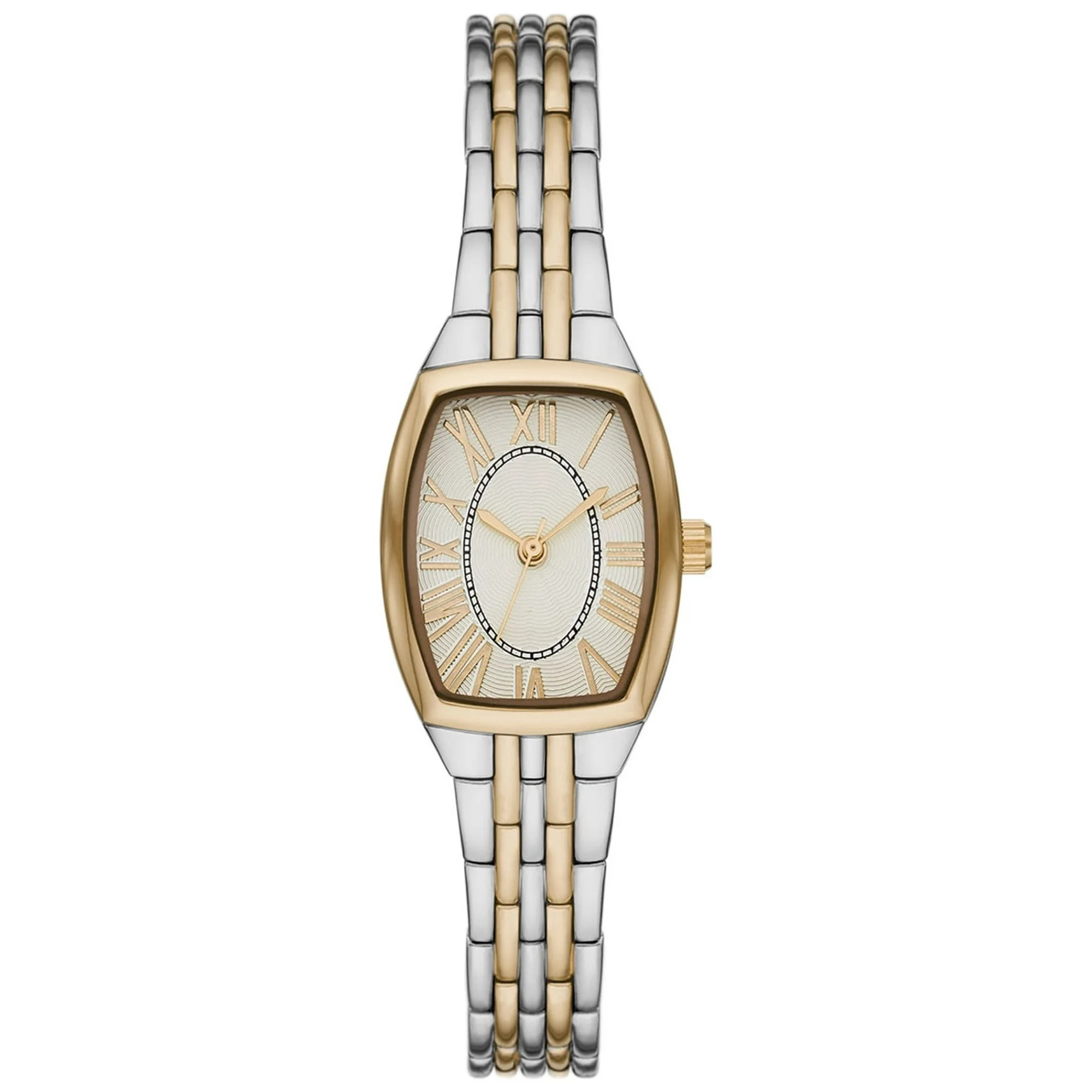 Time & Tru Women's Wristwatch: Two Tone Silver and Gold Barrel Case Bracelet Watch (FMDOTT077) | Walmart (US)