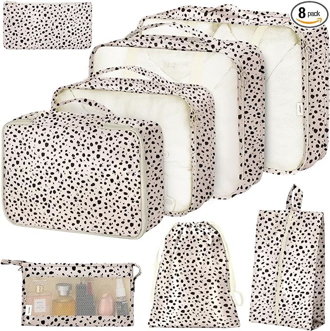 8 Set Packing Cubes for Suitcases, Packing Cubes with Shoe Bag, Cosmetics Bag, Clothing Bag, Acce... | Amazon (US)