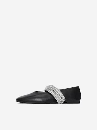 Rhinestone Leather Flats – Black – Women – ARKET GB | Arket UK