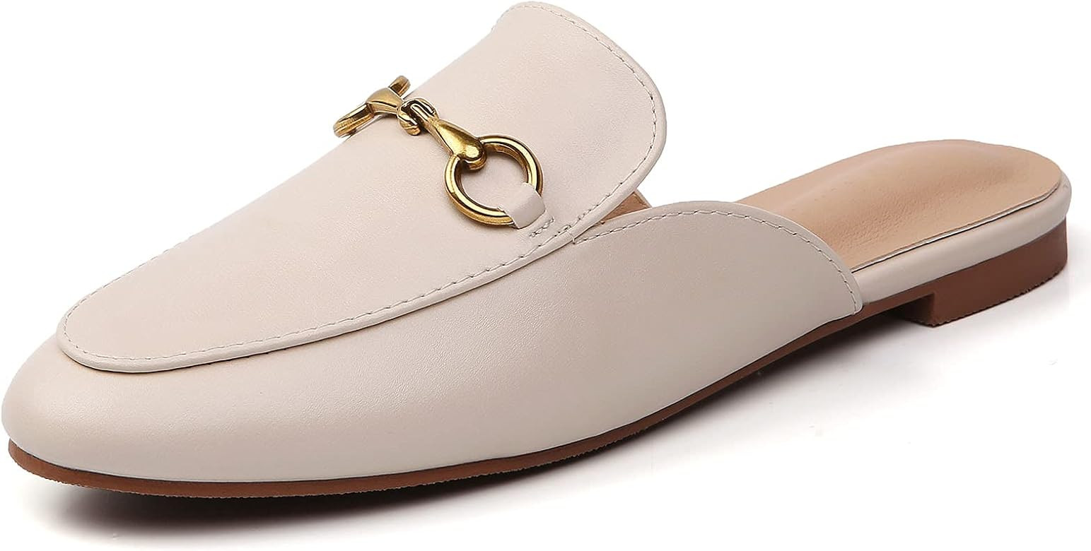 Minorsu Buckle Mules for Women Round Toe Backless Flat Mules Slides Mules Shoes Ladies Slip-on Lo... | Amazon (US)