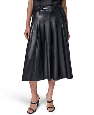 Women's Pleated Faux Leather Midi Skirt | Macy's