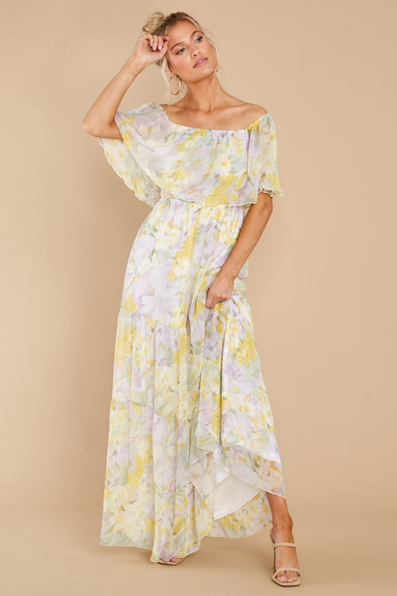 Washed Memories White And Yellow Floral Print Maxi Dress | Red Dress 