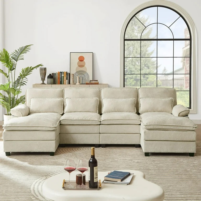 Soscana 113" Sectional Sofa Oversized U Shaped Couch with Double Chaise,Cloud Couch with 4 Waist ... | Walmart (US)