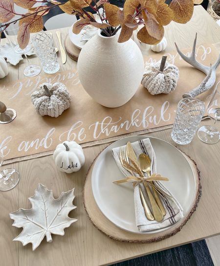 H O M E \ modern country thanksgiving table decor🍂✨ neutrals and pops of gold! Finds from Amazon, Target and Walmart 👏🏻

Home
Entertaining 
Dining room 

#LTKhome #LTKSeasonal #LTKunder50
