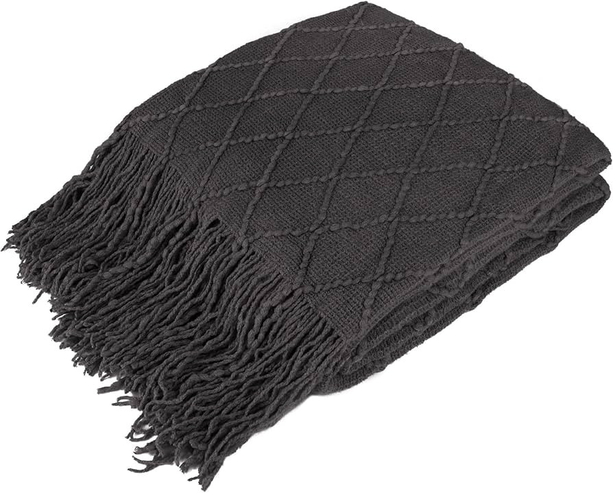 PAVILIA Dark Gray Knit Throw Blanket for Couch Bed, Soft Knitted Farmhouse Sofa Throw for Living ... | Amazon (US)