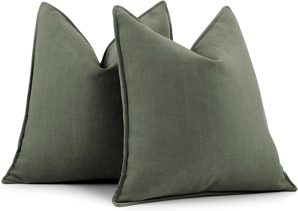 ZWJD Army Green Pillow Covers 18x18 Set of 2 Chenille Throw Pillow Covers with Elegant Design Sof... | Amazon (US)