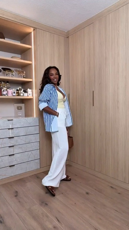 Vacation-ready neutrals with the prettiest pop of color 💛🩵

The striped button-down layered over the soft yellow top makes this look feel fresh, effortless, and elevated all at once. Paired with flowy white pants and neutral accessories for that relaxed luxe vibe that always looks expensive. Such a good cost-per-wear outfit because every piece can be styled separately all summer long.

Perfect for vacation dinners, brunch, resort wear, travel days, casual date nights, shopping, beach towns, and elevated everyday outfits.

5’4 | 140LBS | 34D-27-40 | size small or 4

Vacation outfits beach, striped button down outfit, coastal chic style, effortless summer fashion, white linen pants outfit, resort wear women, classy casual outfits, neutral summer wardrobe, elevated basics style, old money aesthetic summer, feminine vacation looks, chic travel outfits

Follow me on Instagram and YouTube @kirasfashionfinds