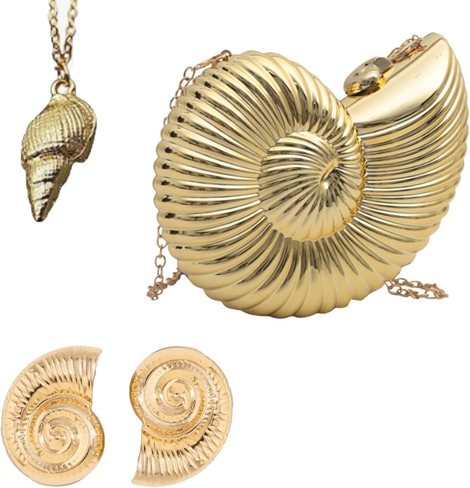 Shell Clutch Bag,Gold Clutch Bags For Women,Seashell Necklaces,Shell Earrings,Pendant,Beach Jewel... | Amazon (UK)