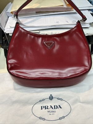 Prada Saffiano Spazzolato Cleo Red Patent Leather Shoulder Bag  | eBay | eBay US