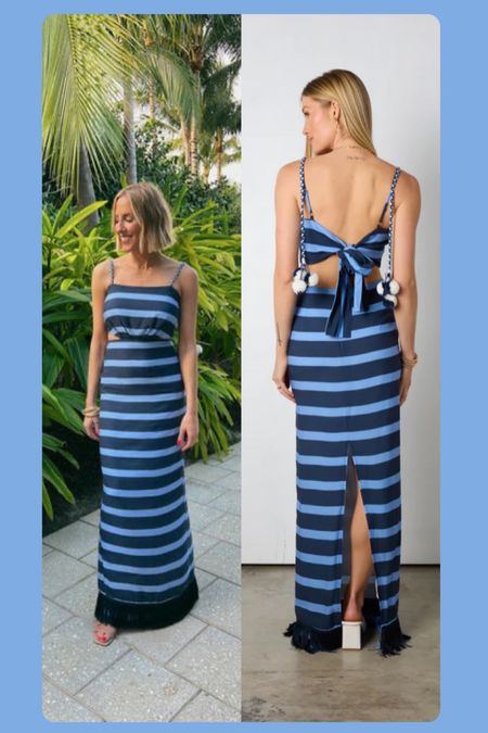 gorgeous affordable vacation dress / runs true to size - back ties so is easily adjustable if between sizes 

Vestique blue striped dress / maxi dress / open back dress / beach dress 

#LTKtravel #LTKfindsunder100 #LTKstyletip