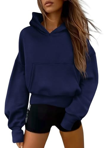 PRETTYGARDEN Women's 2025 Fall Hooded Sweatshirts Long Sleeve Half Zip Cropped Hoodies Pullover Winter Fashion Clothes (Style 2-Navy Blue,XX-Large) | Amazon (US)