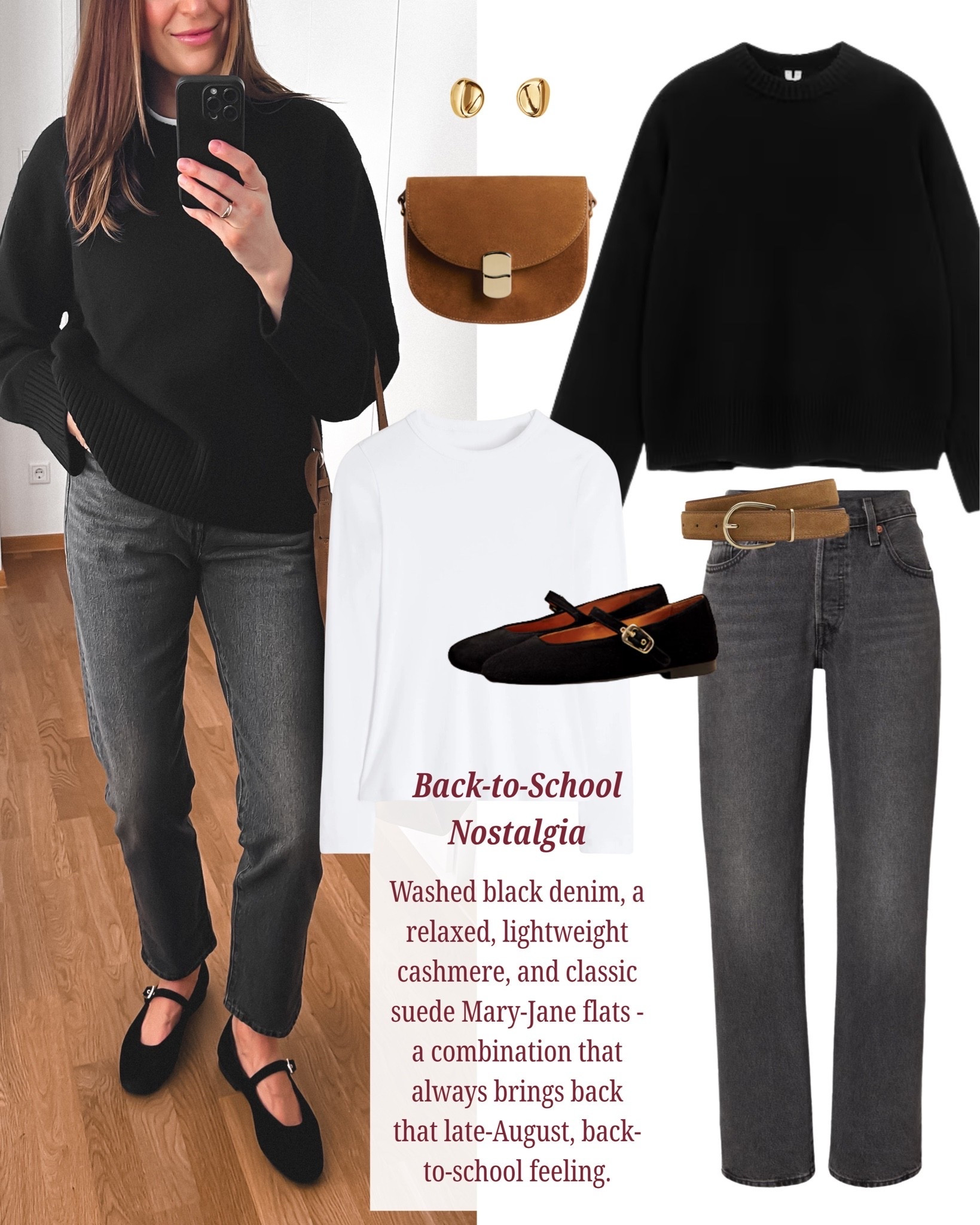 Simple black outfit idea - jeans and light cashmere 🍂
Suede accesories - Bag and Shoes @SEZANE true to size