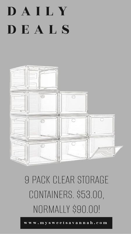 Clear stackable/foldable storage bins for your shoes and more. Get organized with this Amazon deal of the day! Saturday steals! 

#LTKfindsunder50 #LTKsalealert #LTKhome