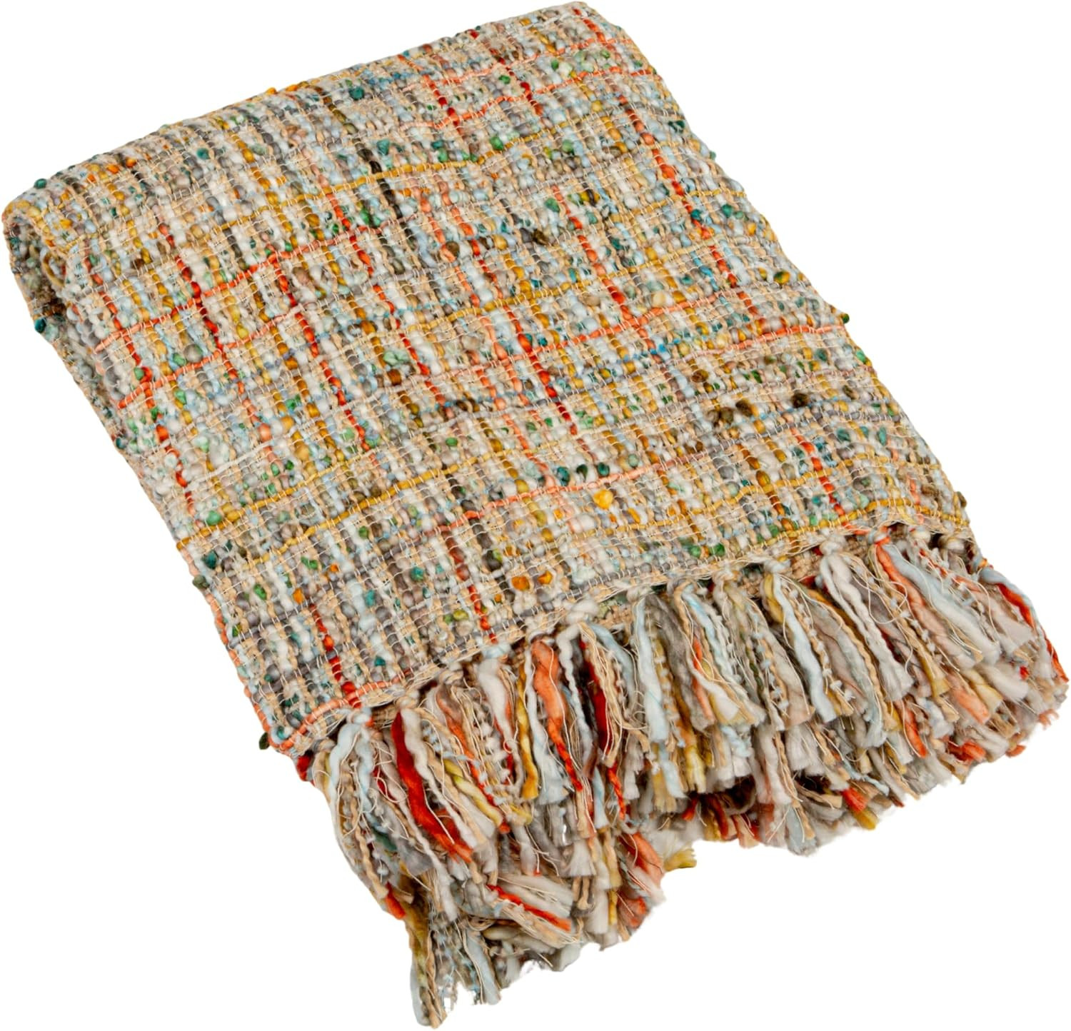 Creative Co-Op Woven Acrylic Bouclé Throw Blanket with Fringe, Multicolor | Amazon (US)