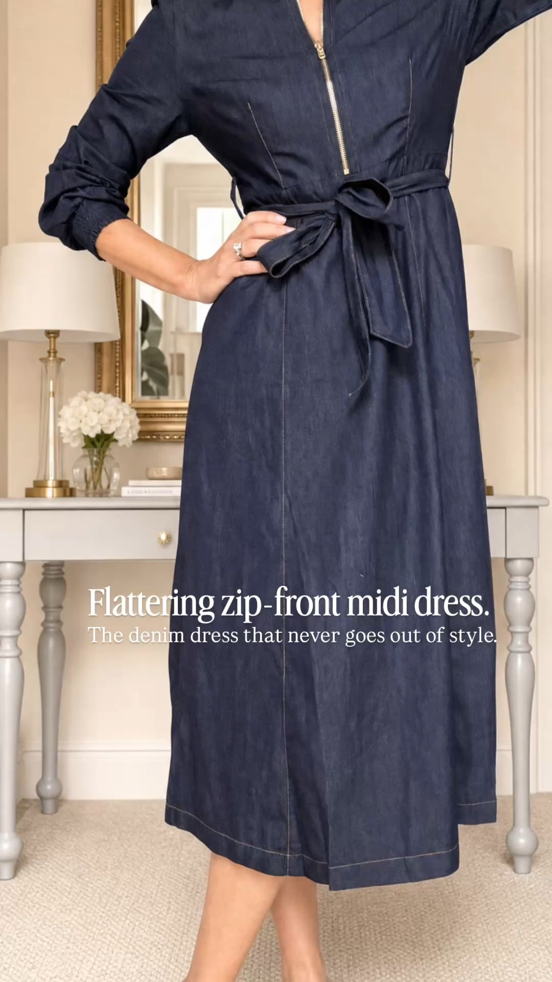This denim dress is one of those timeless pieces you’ll wear for years. The flattering tie waist, zip-front detail, and classic silhouette make it an effortless one-and-done outfit. Perfect for work, church, brunch, or dinner out.

👩‍💻 LTK PRO TIPS
❤️ Heart = Support my posts ;-)
🔖 Save = Get sale & restock alerts for the things you love!
📋 Lists = Keep favorites organized (List ideas: Christmas, Birthdays, and Vacations!)
📲 Share = Send lists and products to a friend (or your daughters like me).
💬 Comment = Ask me anything, and I’ll answer. ;-)

#LTKootd #LTKSeasonal #LTKOver40