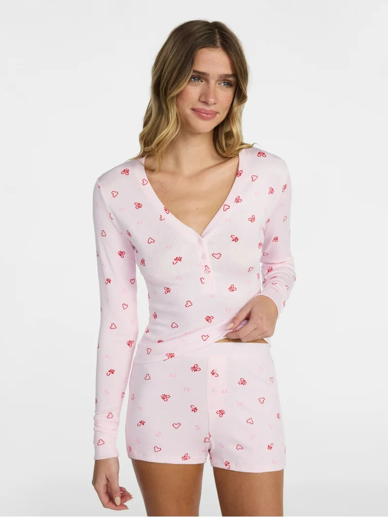 No Boundaries Giftable Henley Sleep Top and Shorts with Socks Set, 3-Piece, Women's XXS-3X | Walmart (US)