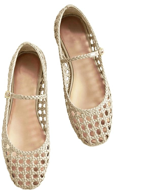 Woven Mesh Ballet Flats for Women with Metal Buckle Strap Ballerina Flat Shoes Comfortable Round ... | Amazon (US)