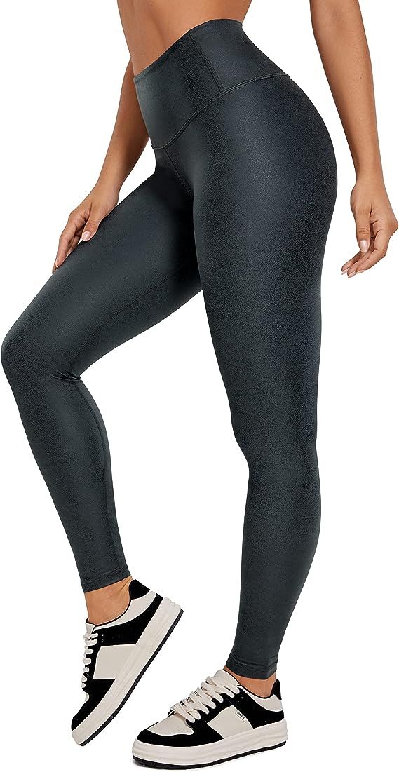 Amazon.com: CRZ YOGA Matte Faux Leather Leggings for Women 25'' - High Waisted Stretch Ankle Leat... | Amazon (US)