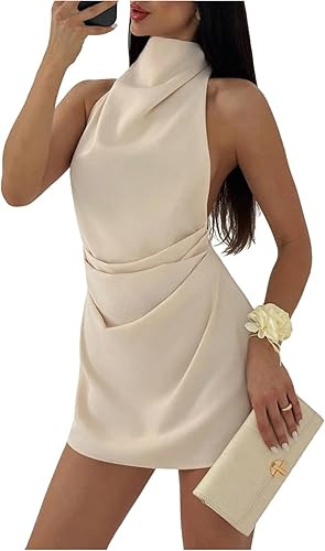 SOLY HUX Women's Ruched Halter Mini Dress Tie Backless Bodycon Evening Party Cocktail Dresses | Amazon (US)