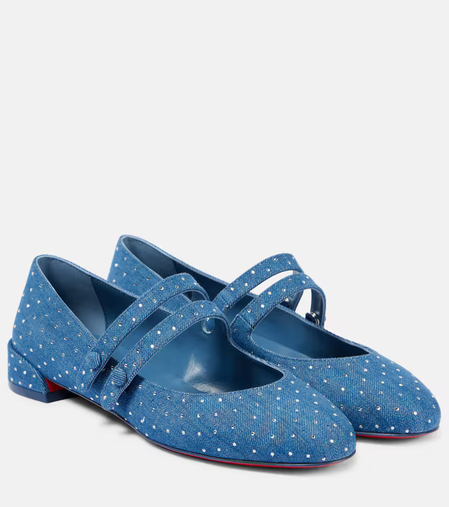 Christian Louboutin Sweet Jane embellished denim Mary Jane flats | Mytheresa (US/CA)