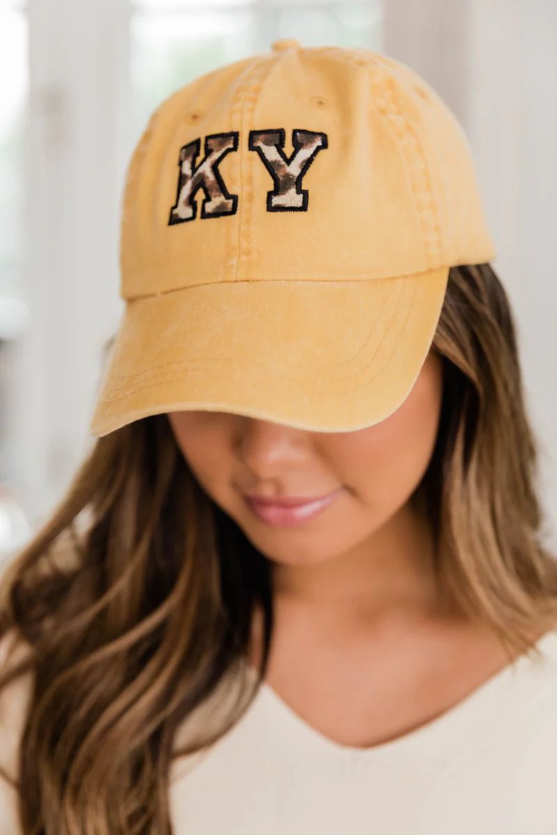 Leopard Print State Applique Yellow Baseball Cap | The Pink Lily Boutique