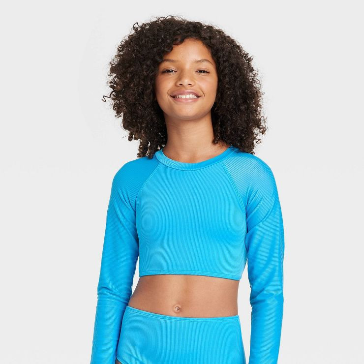 Girls' Cyber Long Sleeve Bikini Top - art class™ Turquoise Blue | Target