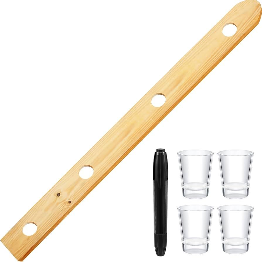 4 Person Drinking Ski Vintage Retro Wooden Shot Board Rustic Shot Glass Holder with 4 Cute Shot G... | Amazon (US)
