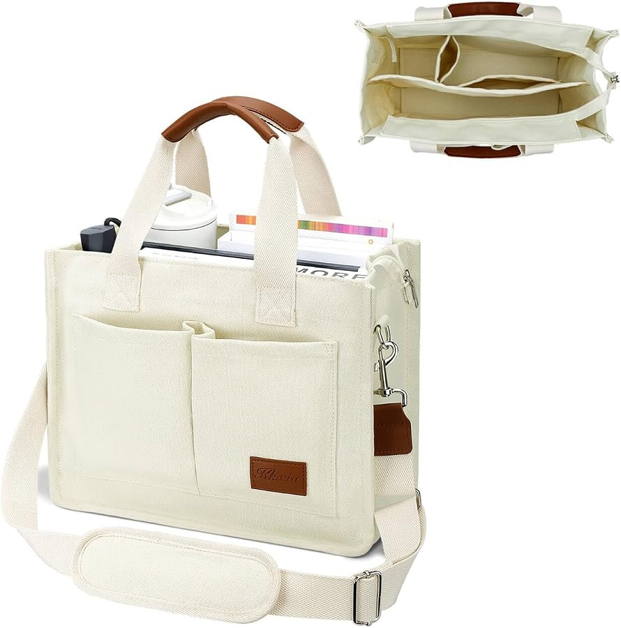 KKXIU Large Canvas Tote Bag for Women with Zipper and Compartments Crossbody Work Bible Messenger... | Amazon (US)