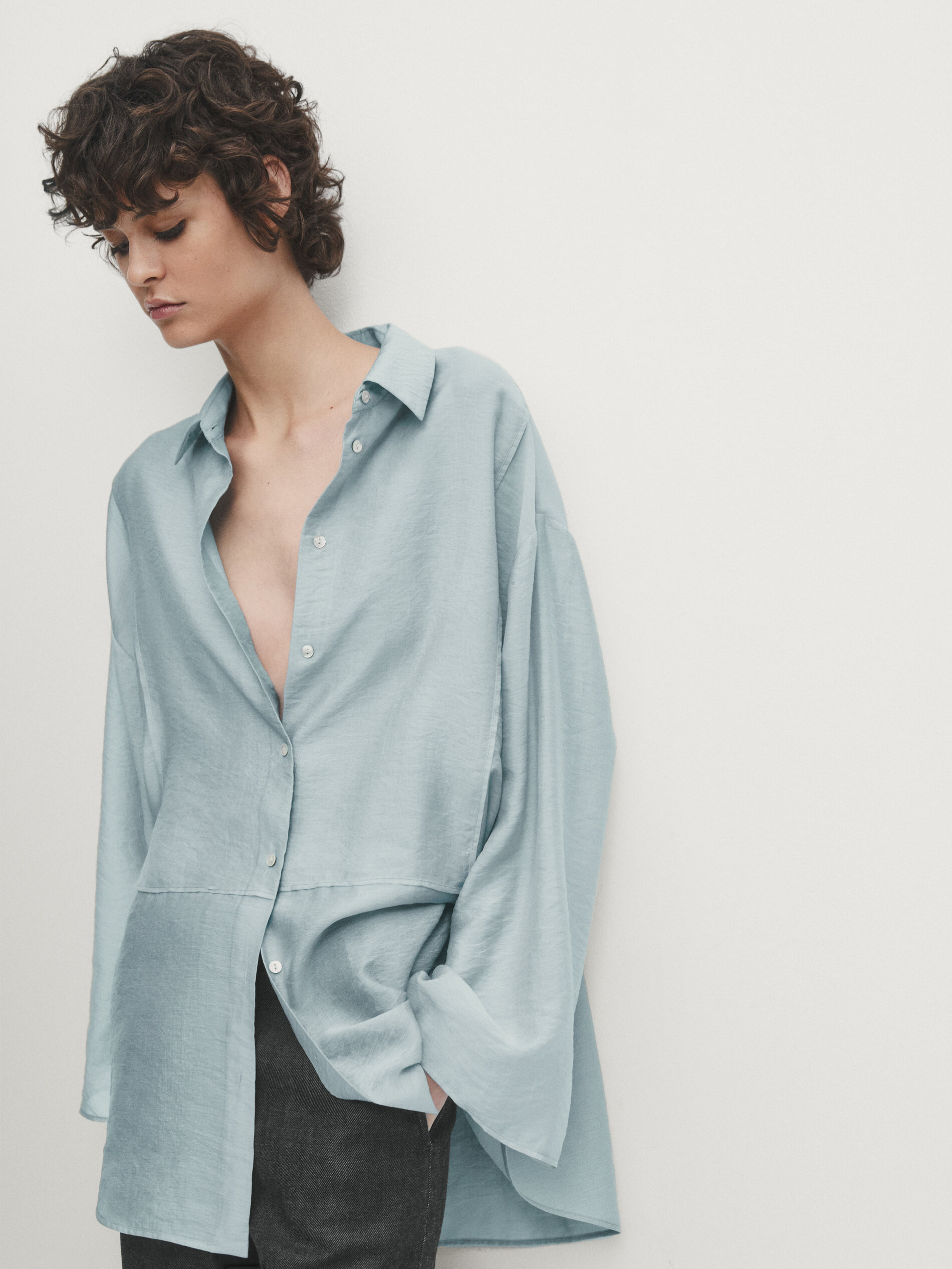 Oversize blouse with shirt collar | Massimo Dutti US