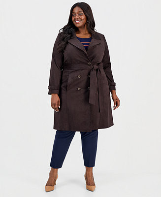 Plus Size Faux-Suede Trench Coat | Macy's