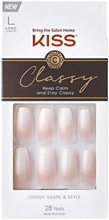 Amazon.com: KISS Classy French Nail Manicure Kit with Gel Finish, Long, Coffin Shaped, “Be-you-... | Amazon (US)