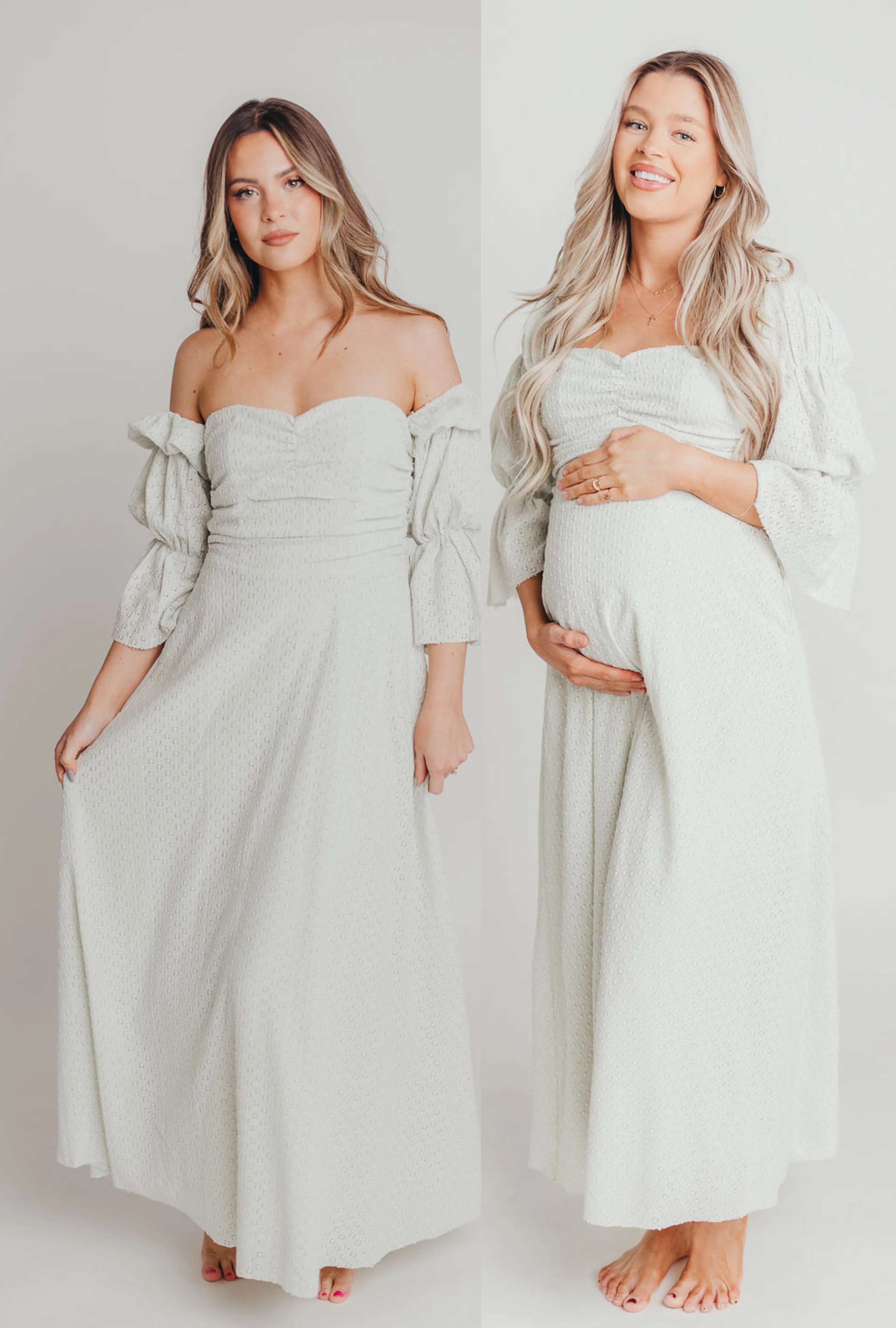 Corrine Tiered Sleeve Maxi Dress with Pockets in Mint - Bump Friendly | Worth Collective
