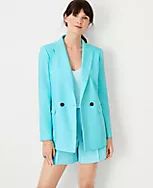 The Relaxed Double Breasted Long Blazer in Linen Blend | Ann Taylor (US)